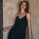 Peace Silk Slip Dress • Natural Silk Dress Women • Black Silk Mini Dress - AYA SW IDR