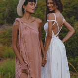 Pink Aurora Greek Goddess Dress • Boho Macrame Dress • Boho Sustainable Dress - AYA SW IDR