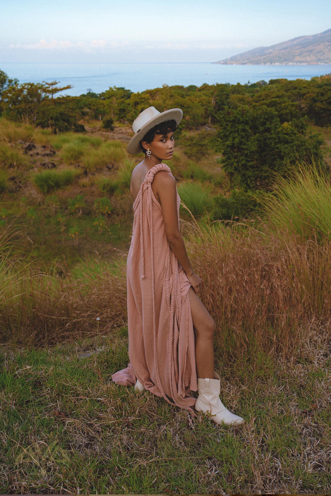 Pink Aurora Greek Goddess Dress • Boho Macrame Dress • Boho Sustainable Dress - AYA SW IDR