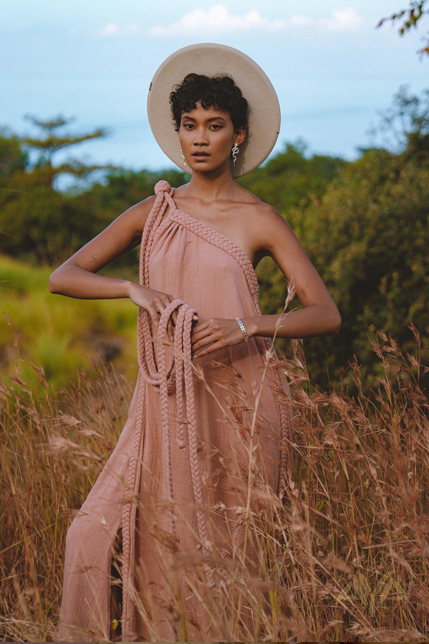 Pink Aurora Greek Goddess Dress • Boho Macrame Dress • Boho Sustainable Dress - AYA SW IDR