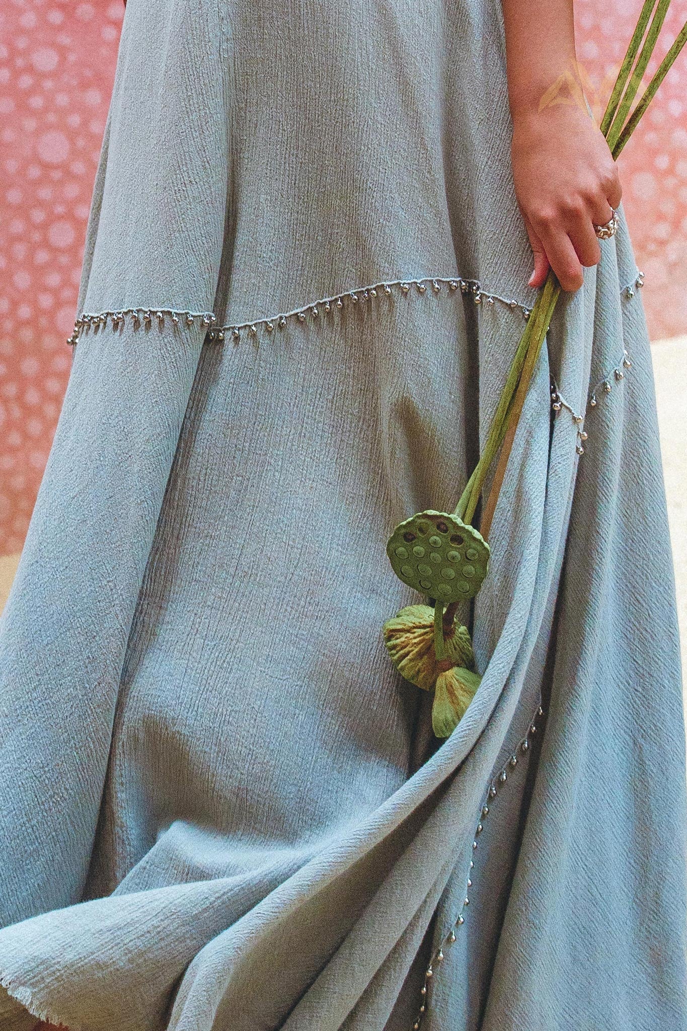 Powder Blue Bhakti Dress • Hand Embroidered Dress • Organic Casual Dress • Goddess Dress - AYA SW IDR