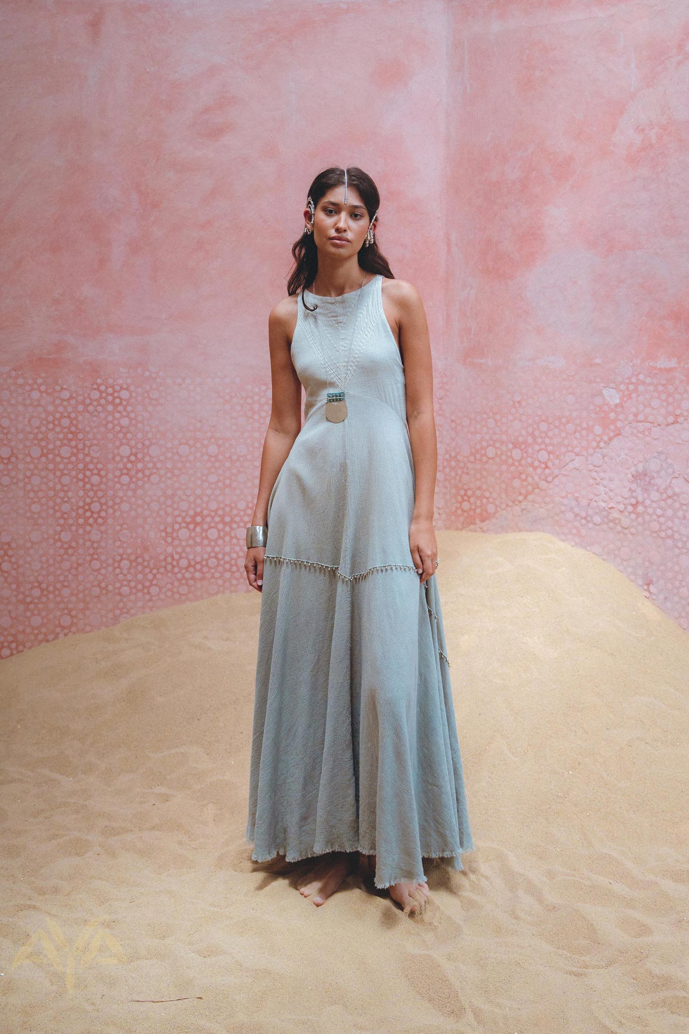 Powder Blue Bhakti Dress • Hand Embroidered Dress • Organic Casual Dre – AYA SW IDR