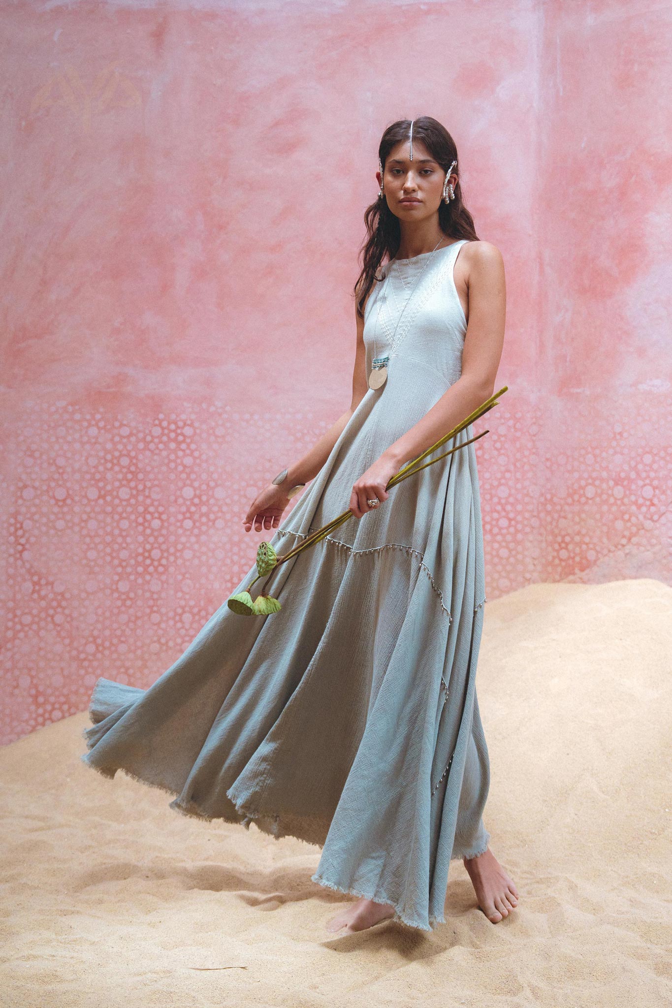 Powder Blue Bhakti Dress • Hand Embroidered Dress • Organic Casual Dre – AYA SW IDR