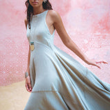 Powder Blue Bhakti Dress • Hand Embroidered Dress • Organic Casual Dress • Goddess Dress - AYA SW IDR