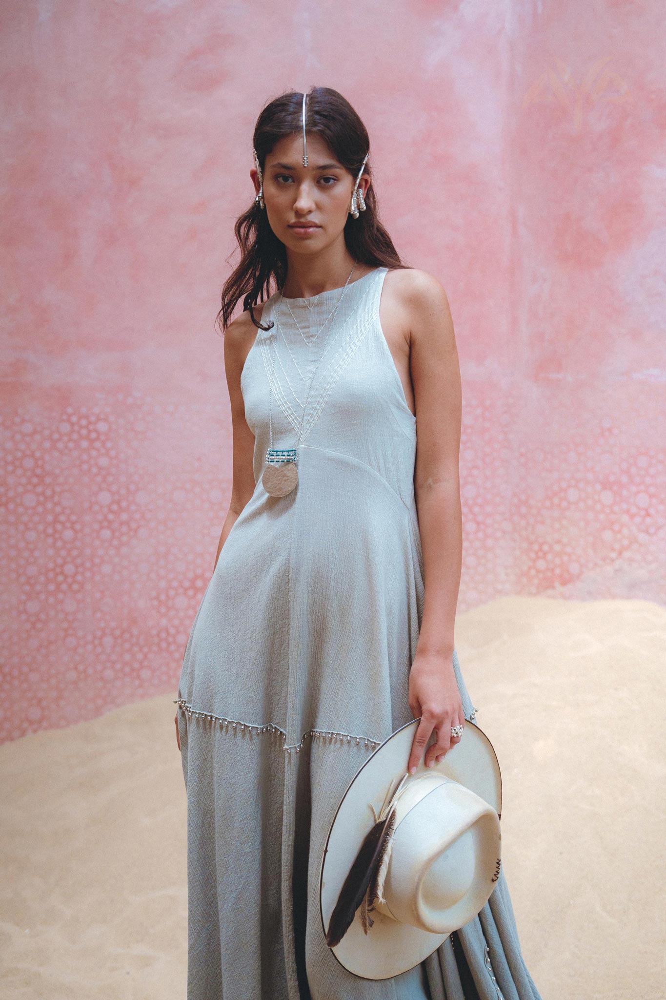 Powder Blue Bhakti Dress • Hand Embroidered Dress • Organic Casual Dress • Goddess Dress - AYA SW IDR