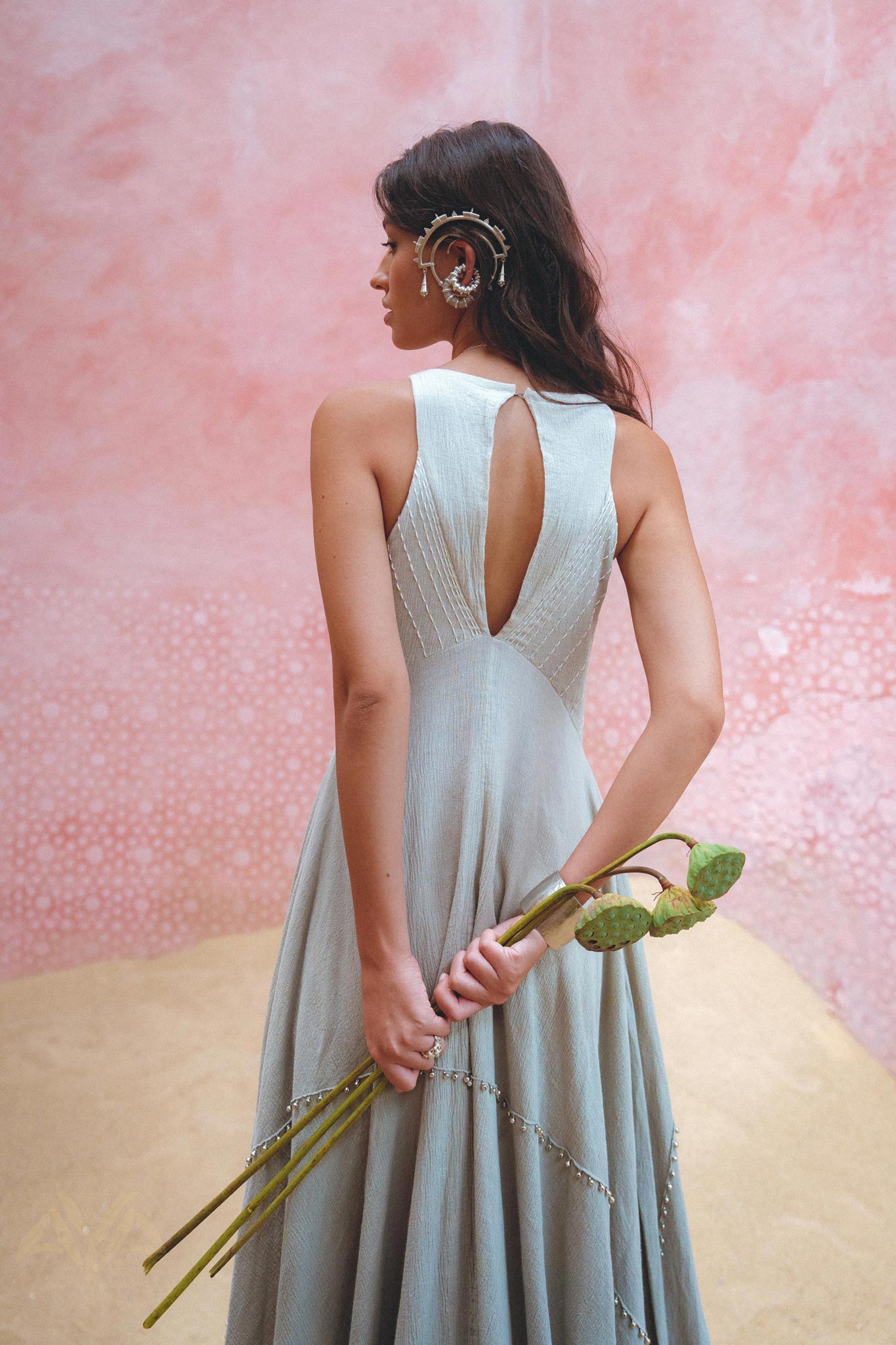 Powder Blue Bhakti Dress • Hand Embroidered Dress • Organic Casual Dress • Goddess Dress - AYA SW IDR