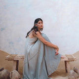 Powder Blue Bhakti Dress • Hand Embroidered Dress • Organic Casual Dress • Goddess Dress - AYA SW IDR