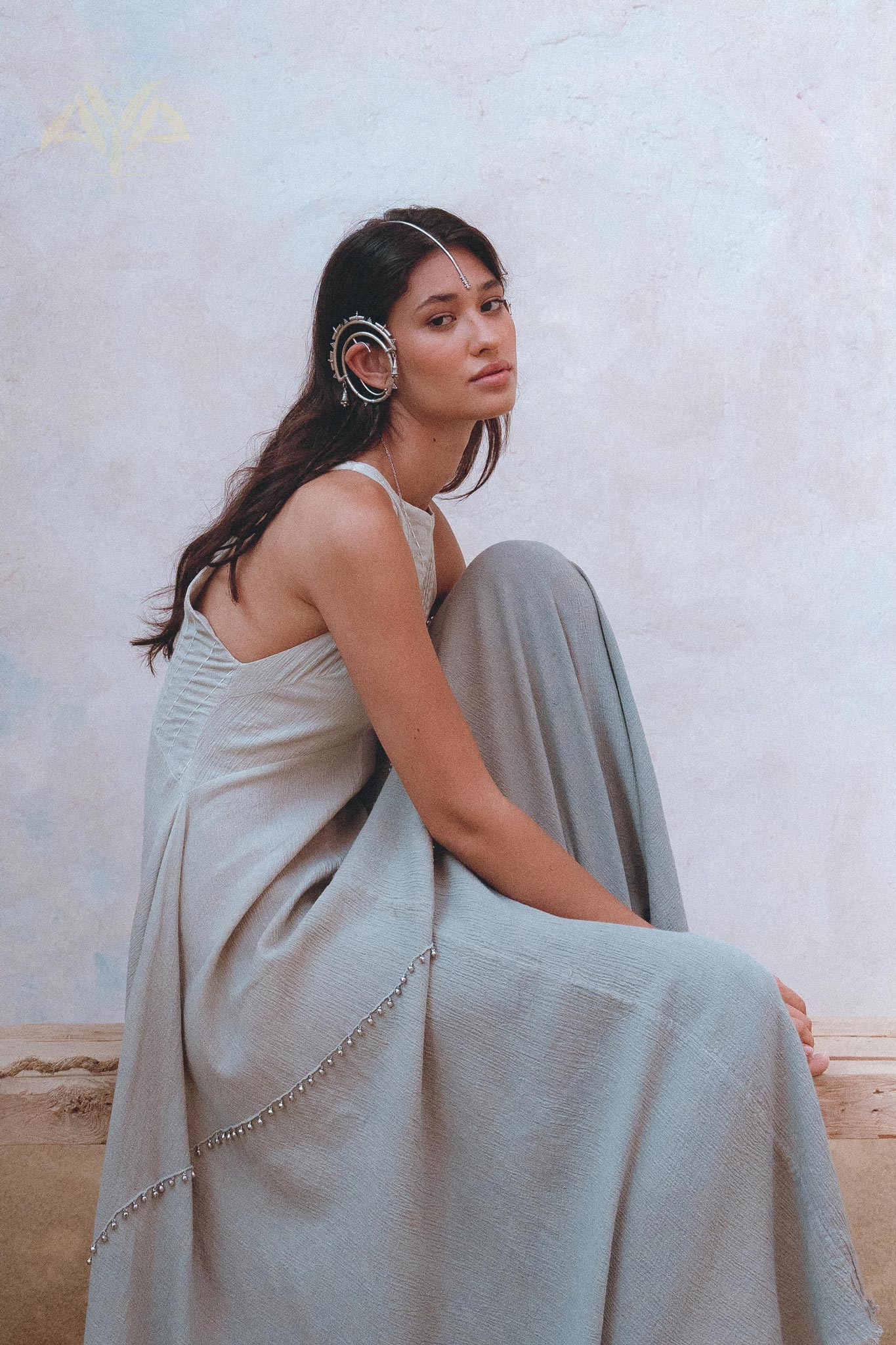 Powder Blue Bhakti Dress • Hand Embroidered Dress • Organic Casual Dress • Goddess Dress - AYA SW IDR
