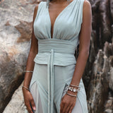 Powder Blue Boho Jumpsuit Women • Peace Silk & Cotton Romper for Women - AYA SW IDR