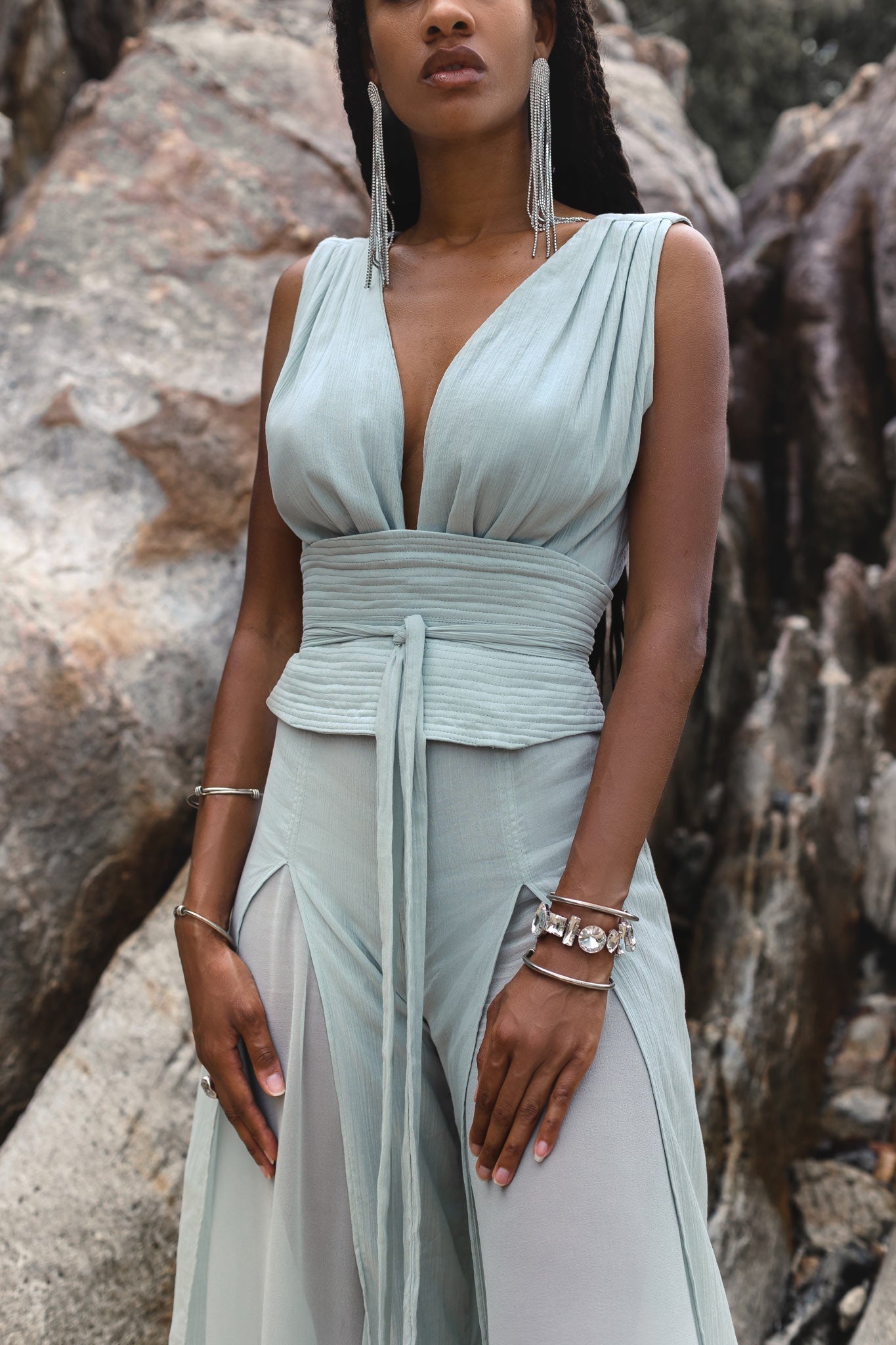 Powder Blue Boho Jumpsuit Women • Peace Silk & Cotton Romper for Women - AYA SW IDR