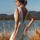 Powder Blue Boho Jumpsuit Women • Peace Silk & Cotton Romper for Women - AYA SW IDR