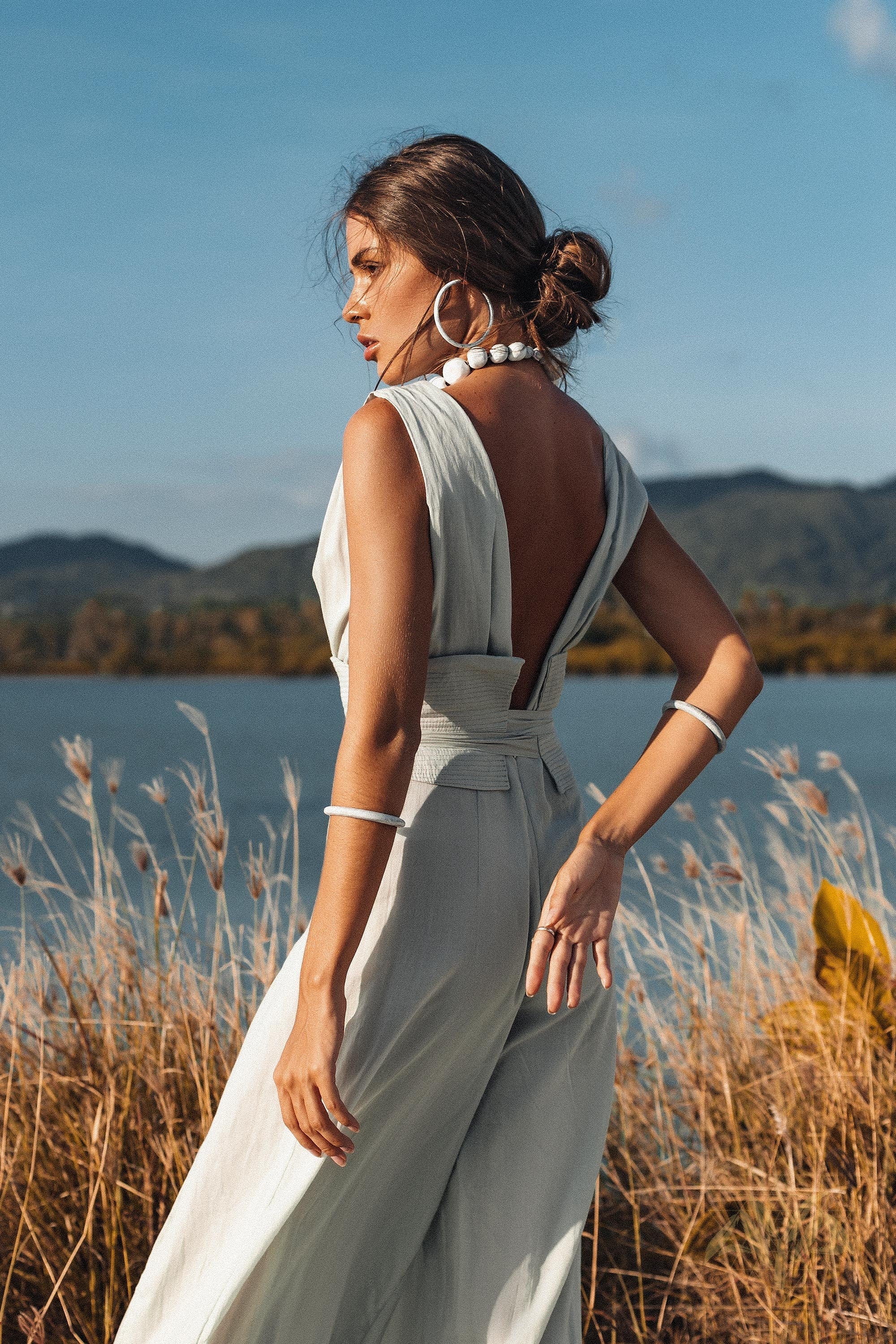 Powder Blue Boho Jumpsuit Women • Peace Silk & Cotton Romper for Women - AYA SW IDR