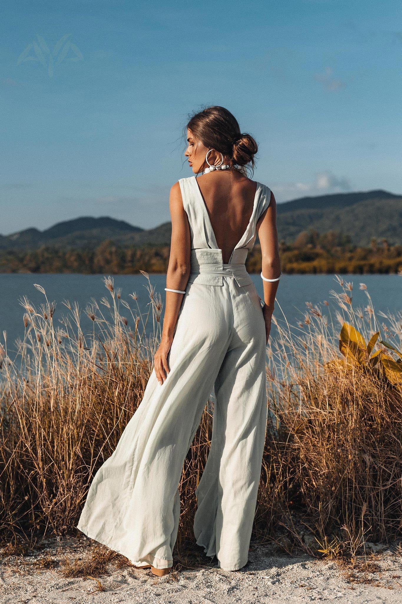 Powder Blue Boho Jumpsuit Women • Peace Silk & Cotton Romper for Women - AYA SW IDR