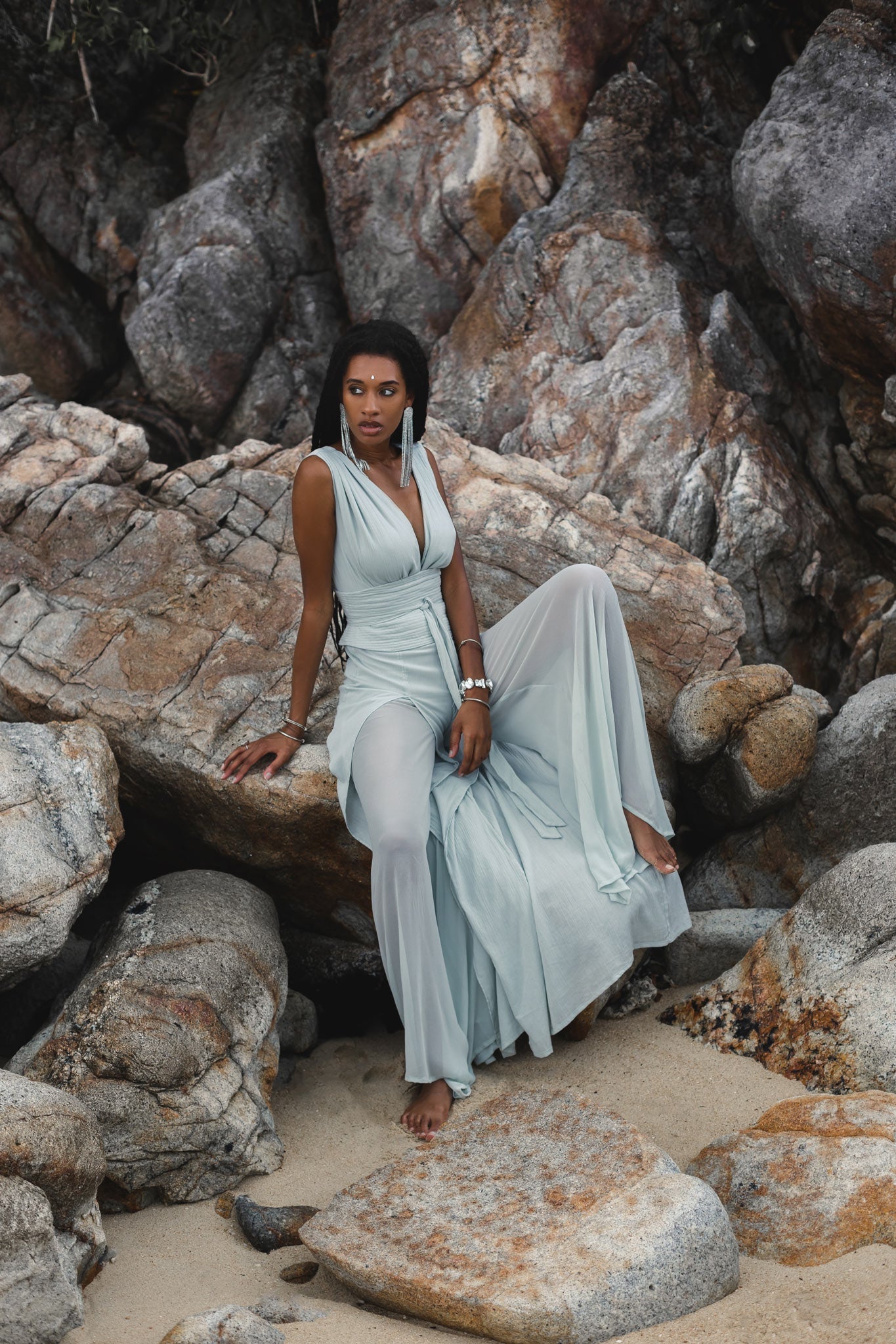 Powder Blue Boho Jumpsuit Women • Peace Silk & Cotton Romper for Women - AYA SW IDR