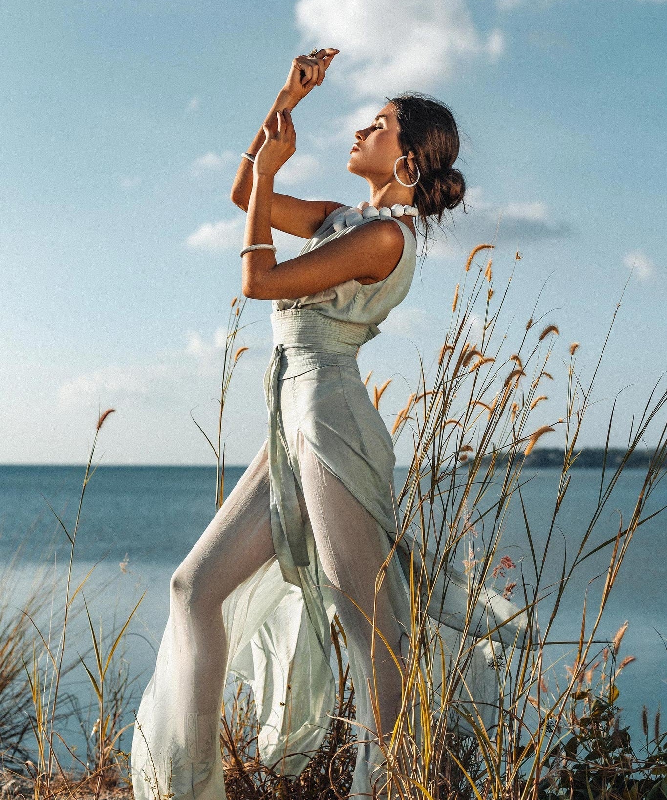 Powder Blue Boho Jumpsuit Women • Peace Silk & Cotton Romper for Women - AYA SW IDR