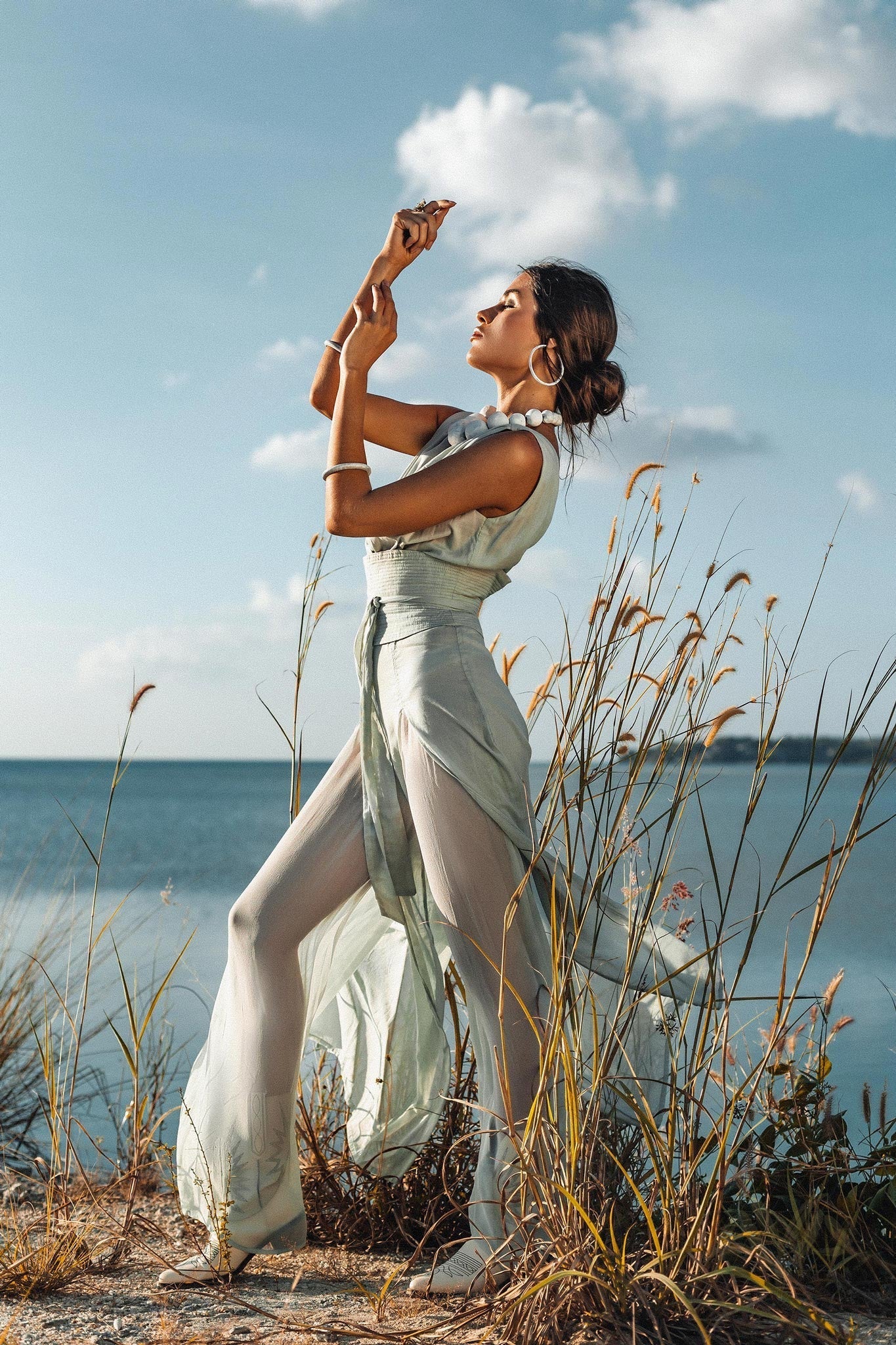 Powder Blue Boho Jumpsuit Women • Peace Silk & Cotton Romper for Women - AYA SW IDR