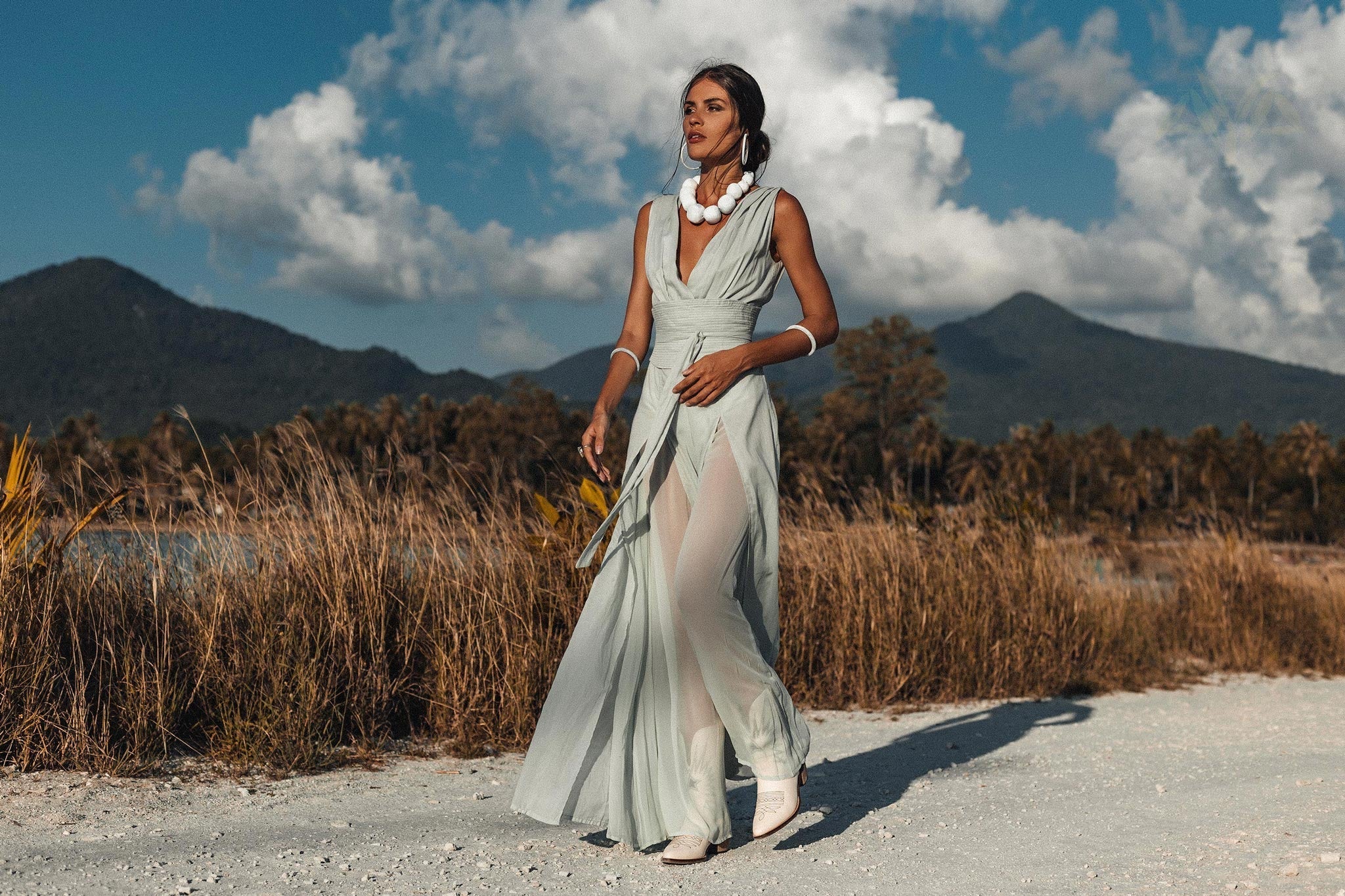 Powder Blue Boho Jumpsuit Women • Peace Silk & Cotton Romper for Women - AYA SW IDR