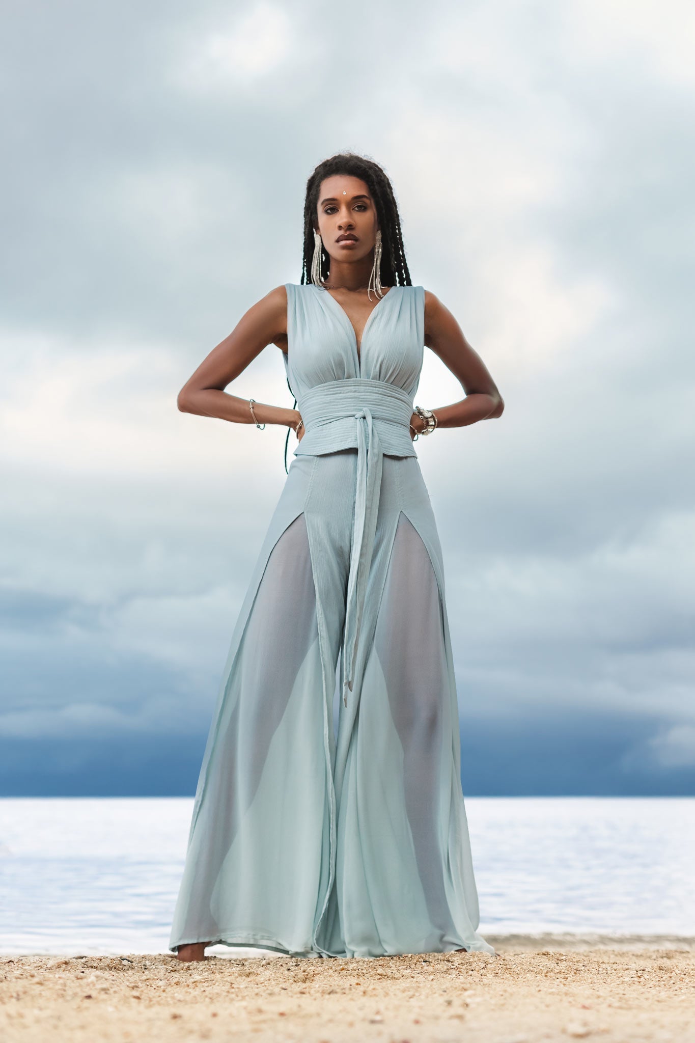 Powder Blue Boho Jumpsuit Women • Peace Silk & Cotton Romper for Women - AYA SW IDR