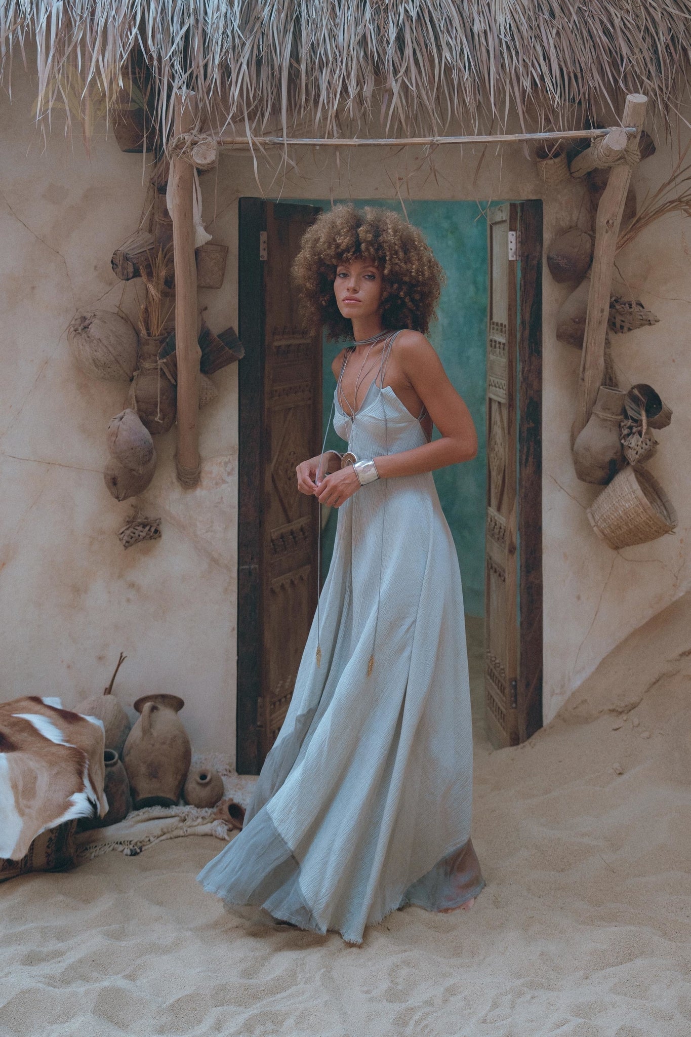 Powder Blue Padma Dress • Handloomed Laces Dress • Minimalist Goddess Dress - AYA SW IDR