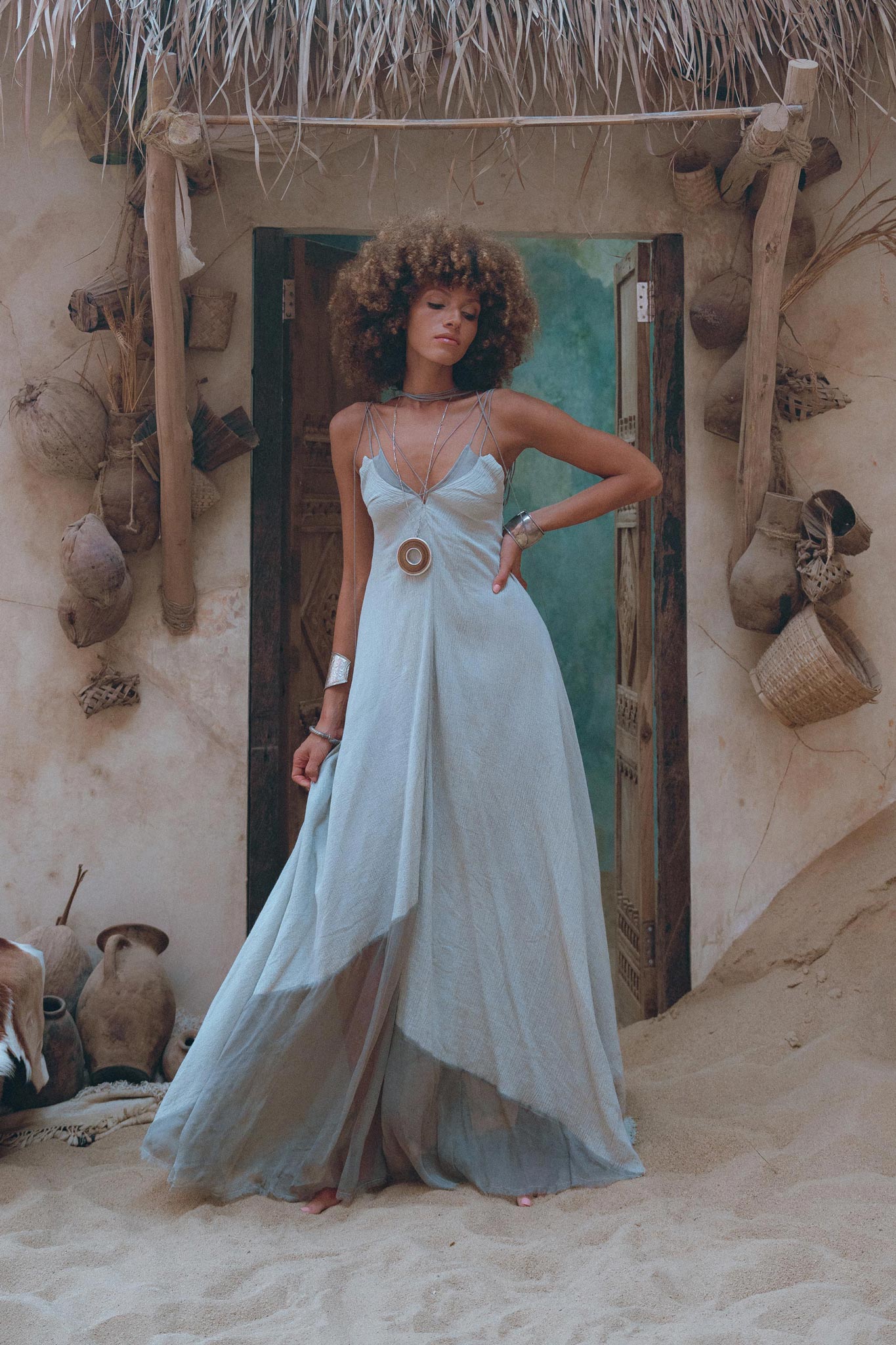 Powder Blue Padma Dress • Handloomed Laces Dress • Minimalist Goddess Dress - AYA SW IDR