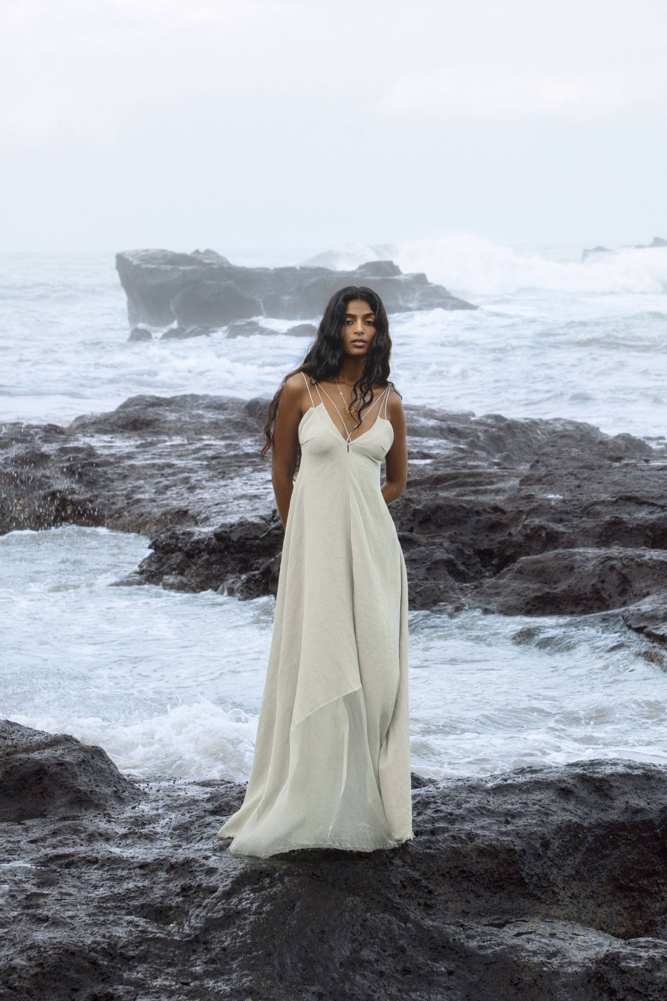 Powder Blue Padma Dress • Handloomed Laces Dress • Minimalist Goddess Dress - AYA SW IDR