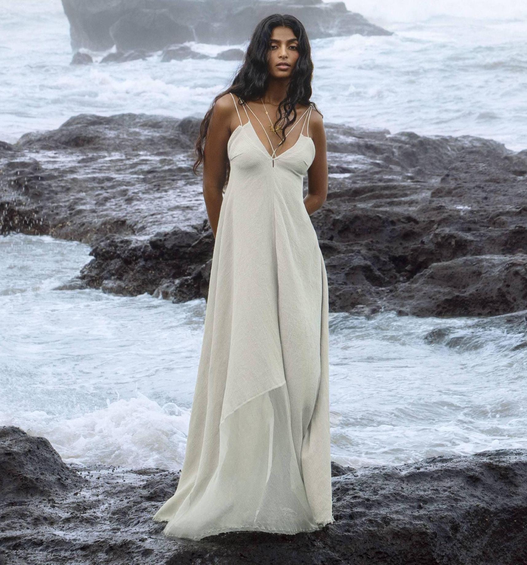 Powder Blue Padma Dress • Handloomed Laces Dress • Minimalist Goddess Dress - AYA SW IDR