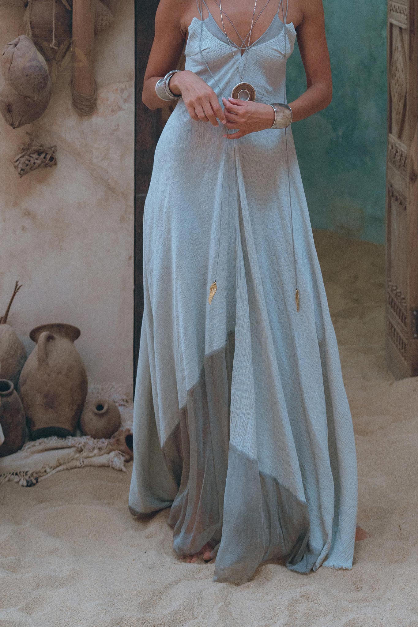 Powder Blue Padma Dress • Handloomed Laces Dress • Minimalist Goddess Dress - AYA SW IDR