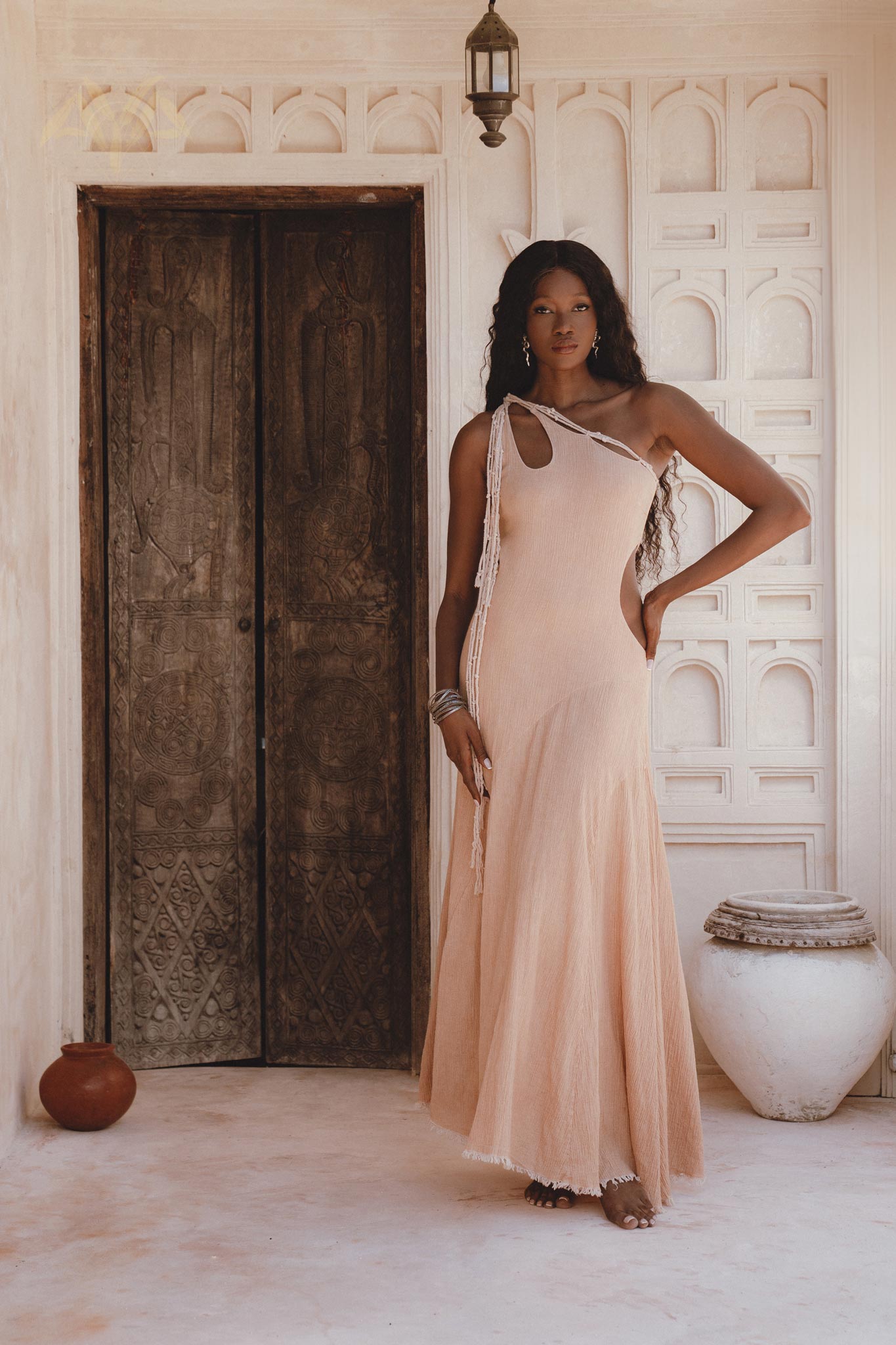 Powder Pink Aisha Dress • Greek Goddess Dress • Asymmetrical Bridesmaid Dress - AYA SW IDR