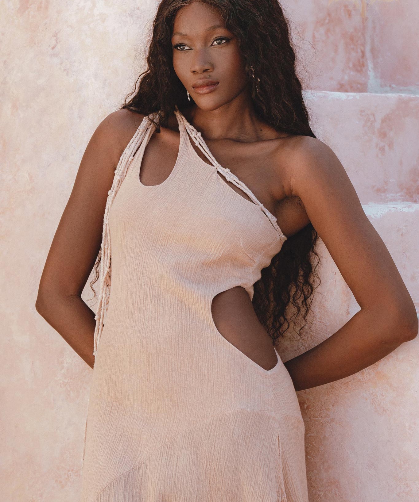 Powder Pink Aisha Dress • Greek Goddess Dress • Asymmetrical Bridesmaid Dress - AYA SW IDR