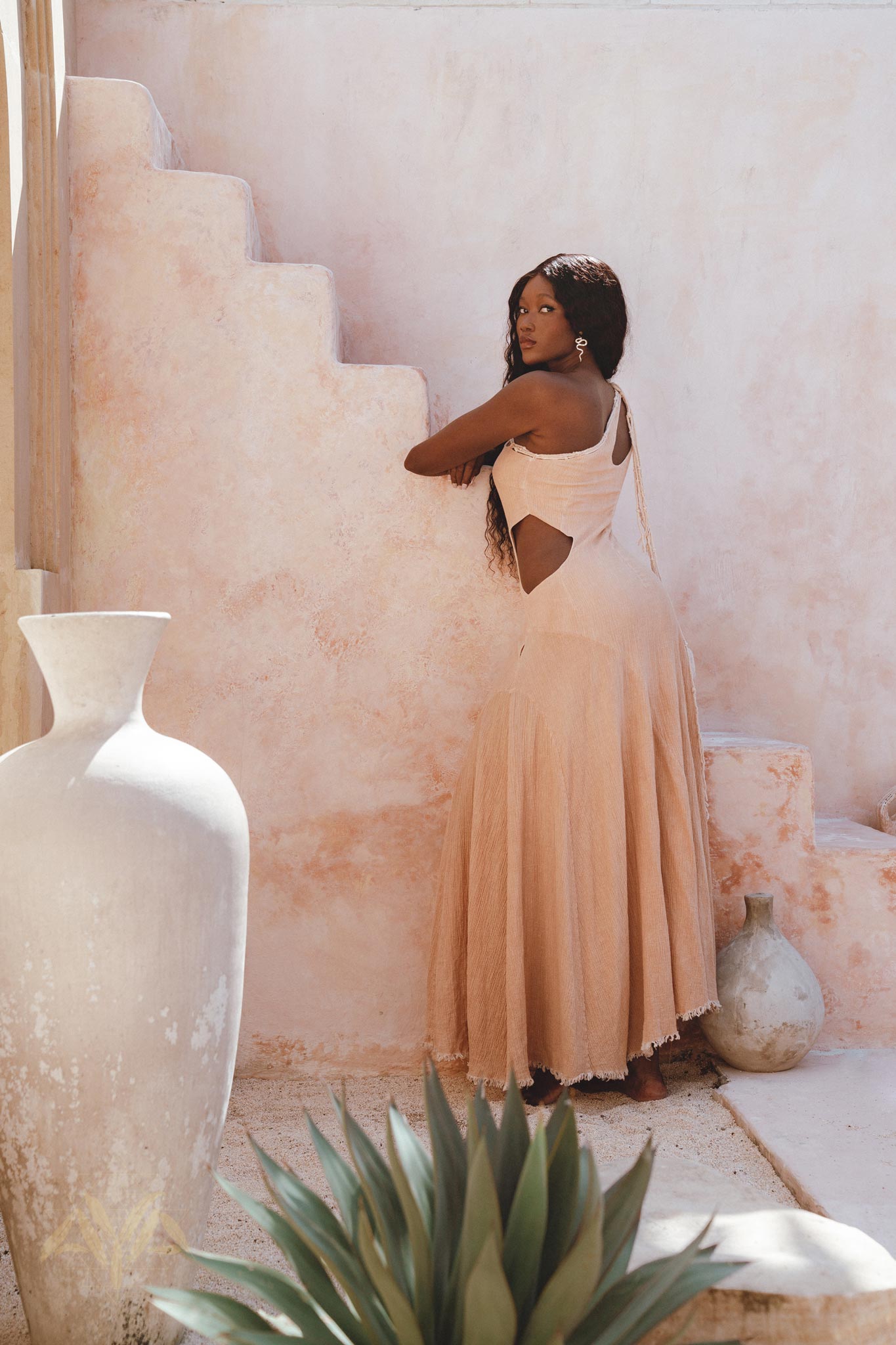 Powder Pink Aisha Dress • Greek Goddess Dress • Asymmetrical Bridesmaid Dress - AYA SW IDR