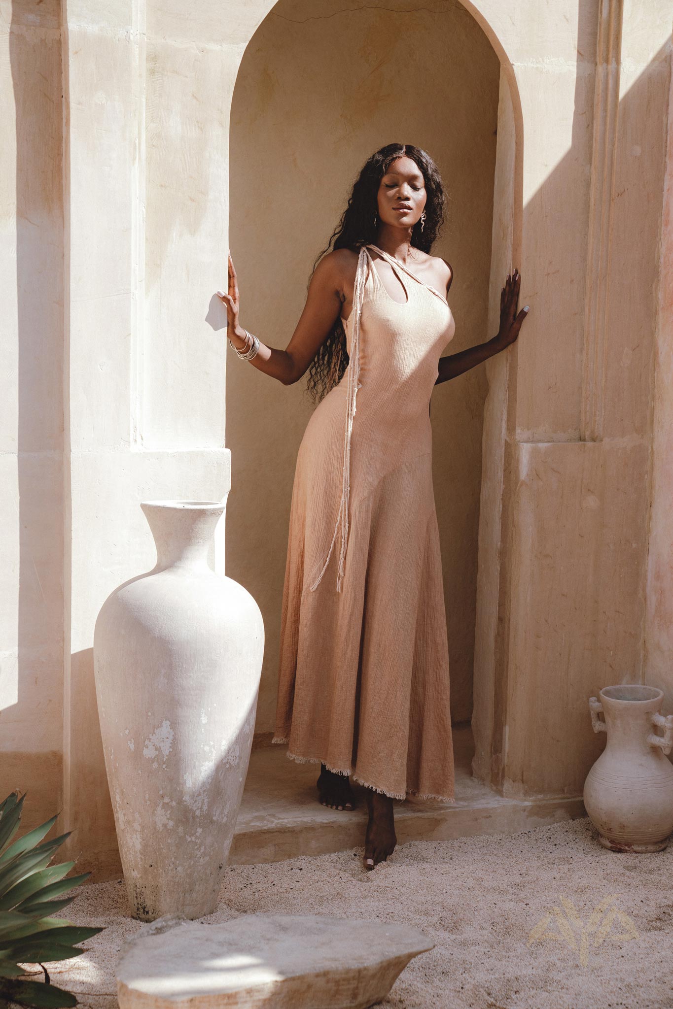 Powder Pink Aisha Dress • Greek Goddess Dress • Asymmetrical Bridesmaid Dress - AYA SW IDR