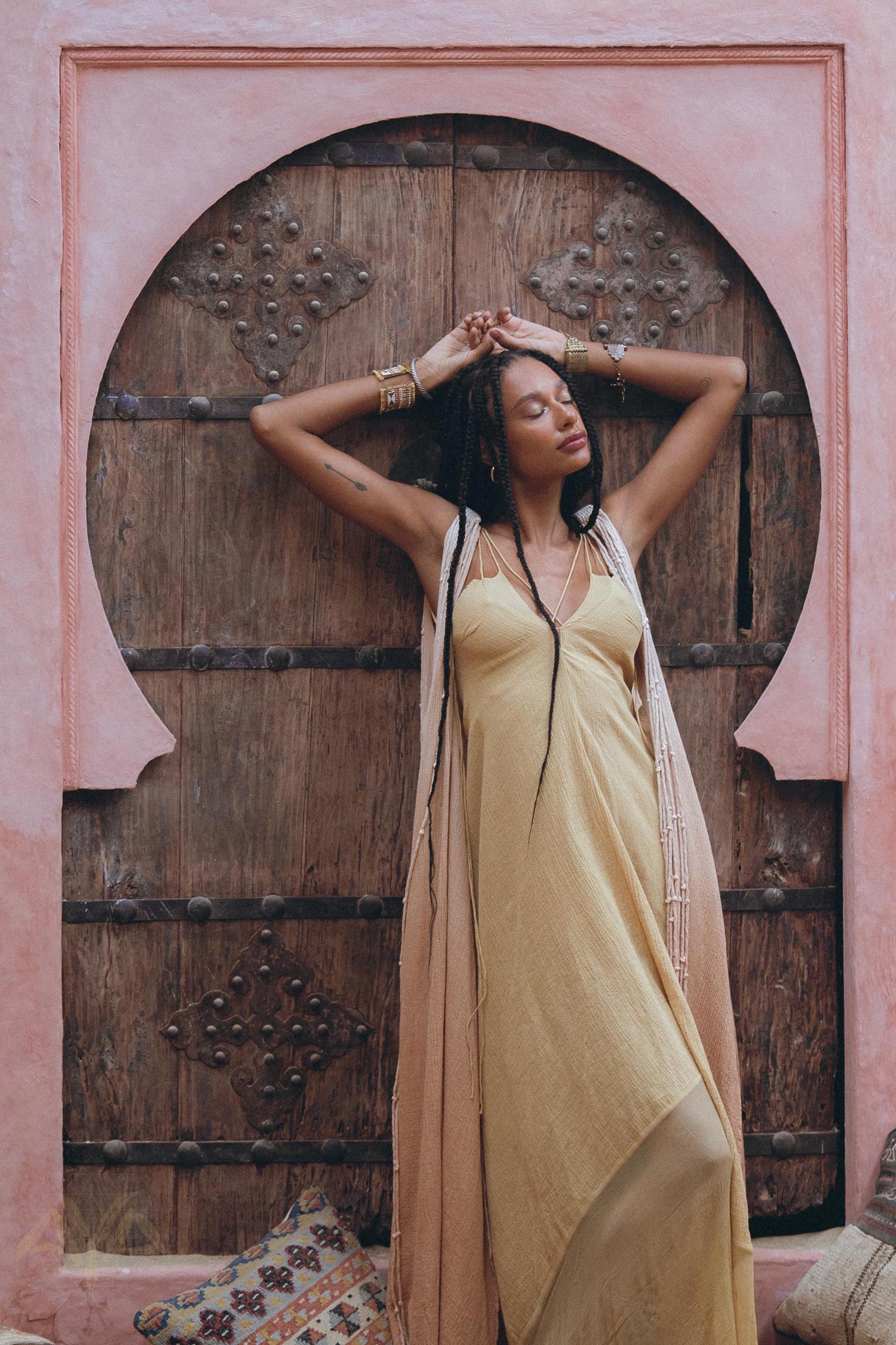 Powder Pink Athena Cape • Ombré Braided Lightweight Kimono • Macrame Robe for Women - AYA SW IDR