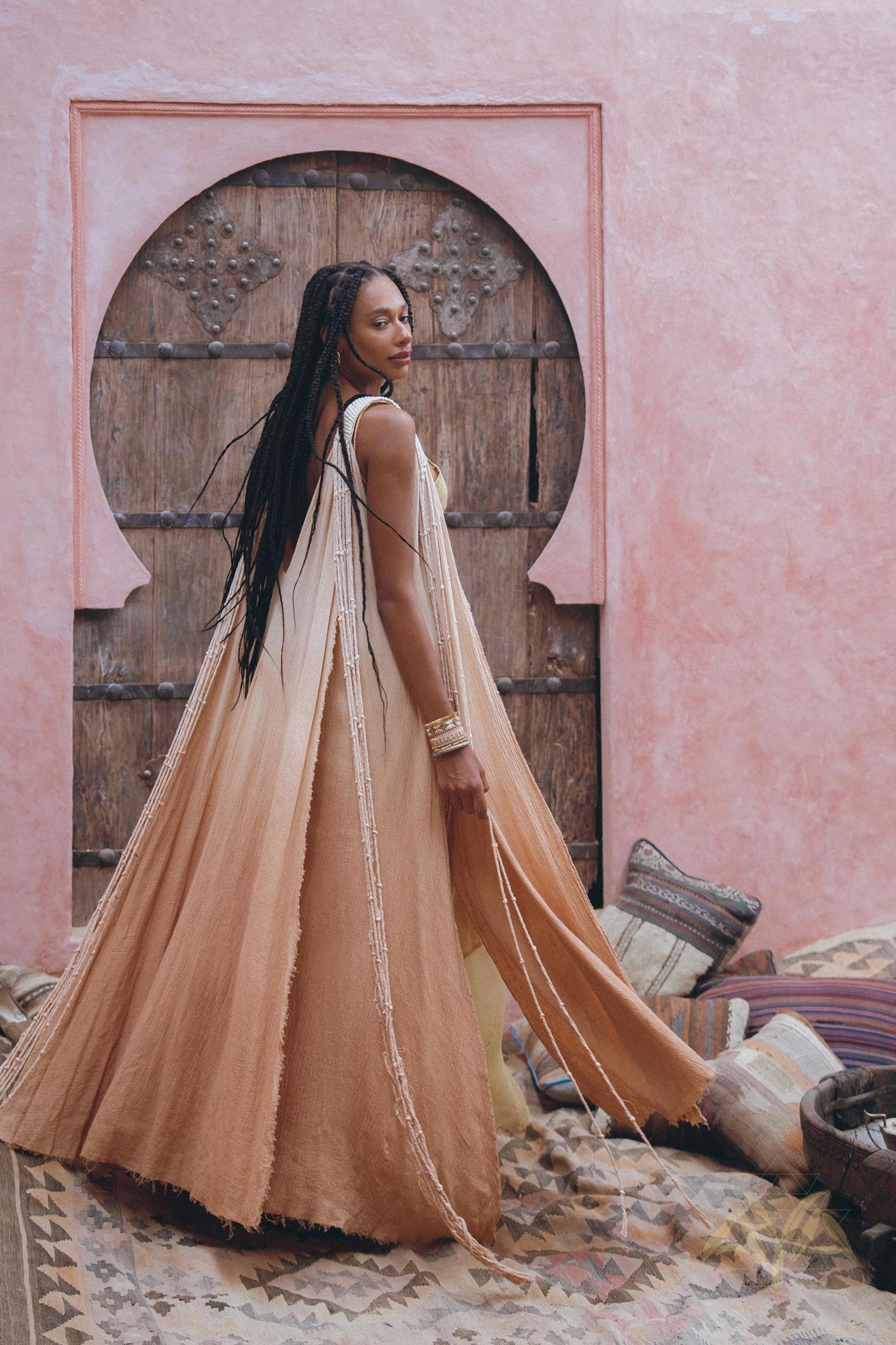 Powder Pink Athena Cape • Ombré Braided Lightweight Kimono • Macrame Robe for Women - AYA SW IDR