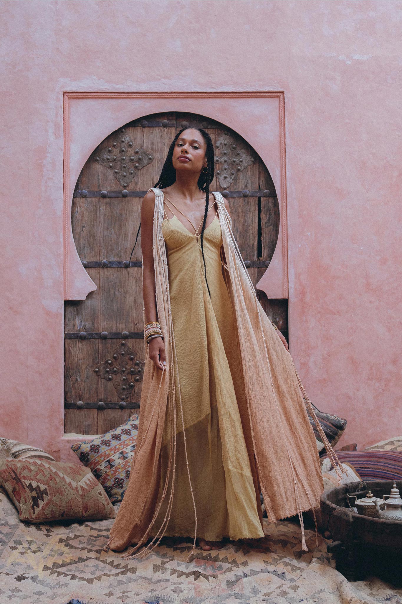 Powder Pink Athena Cape • Ombré Braided Lightweight Kimono • Macrame Robe for Women - AYA SW IDR