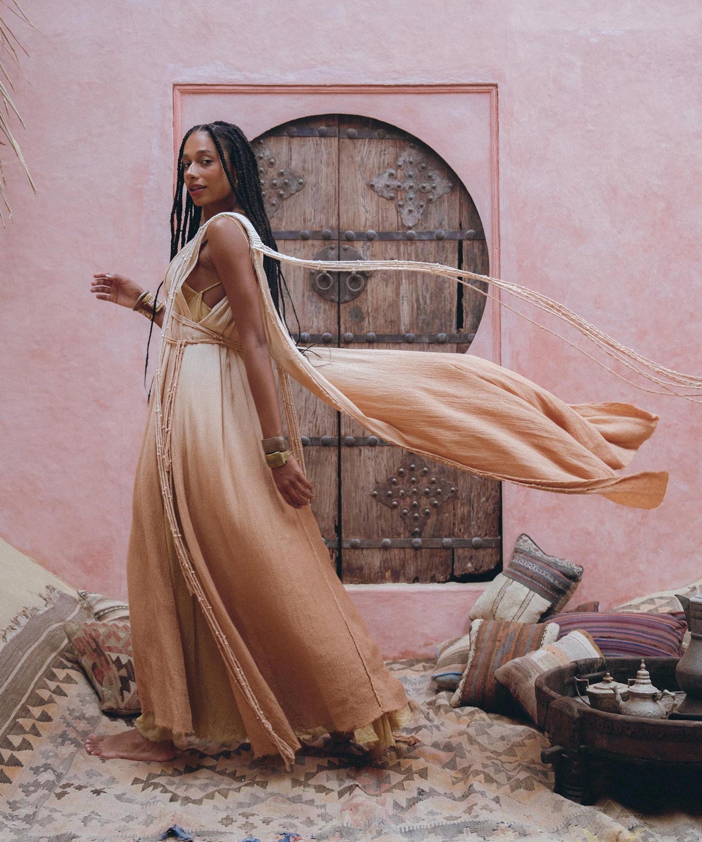 Powder Pink Athena Cape • Ombré Braided Lightweight Kimono • Macrame Robe for Women - AYA SW IDR