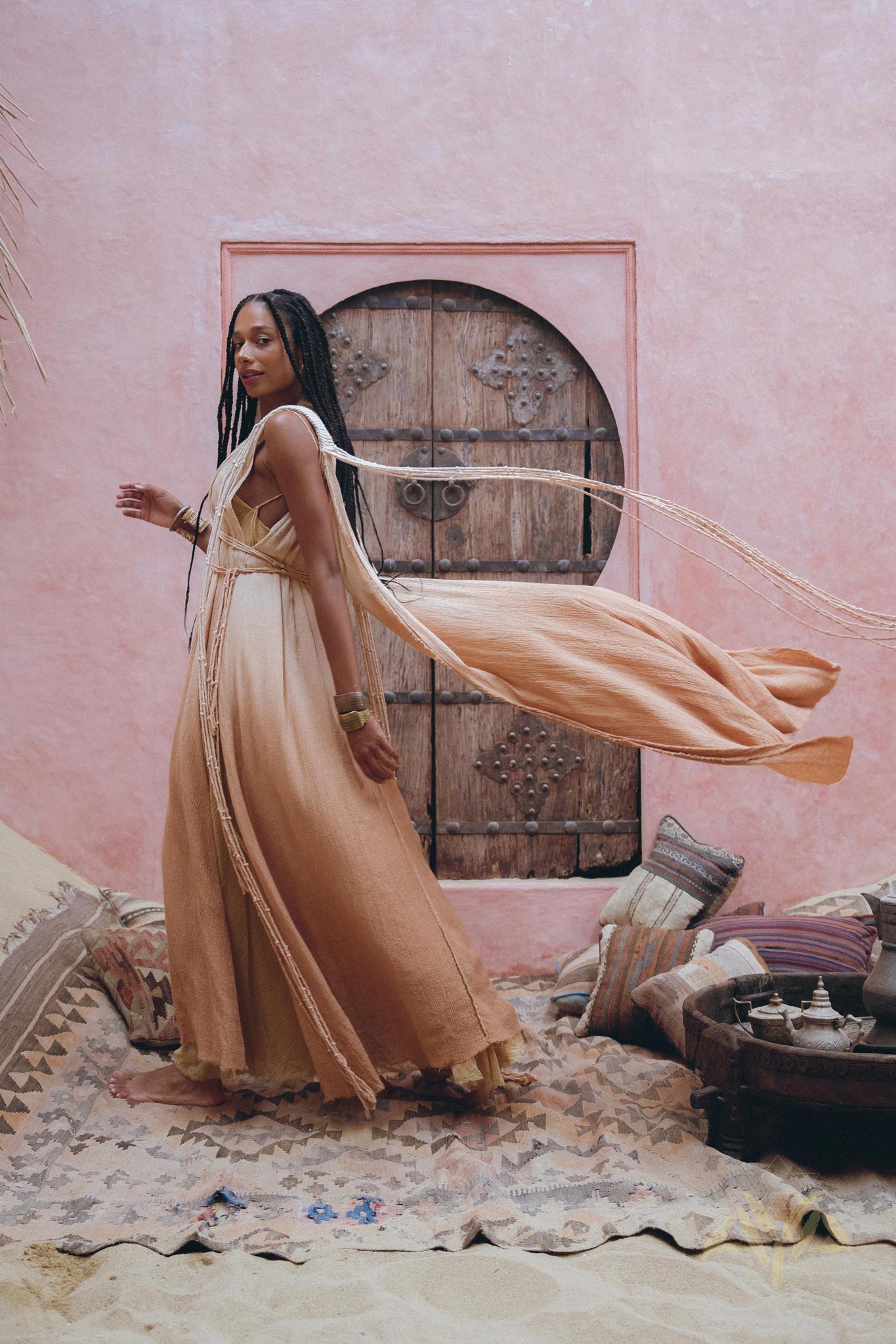 Powder Pink Athena Cape • Ombré Braided Lightweight Kimono • Macrame Robe for Women - AYA SW IDR