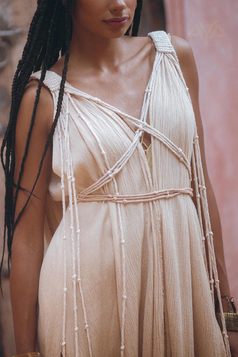 Powder Pink Athena Cape • Ombré Braided Lightweight Kimono • Macrame Robe for Women - AYA SW IDR