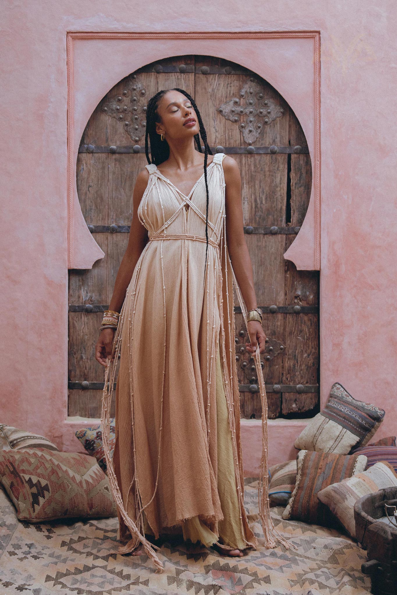 Powder Pink Athena Cape • Ombré Braided Lightweight Kimono • Macrame Robe for Women - AYA SW IDR