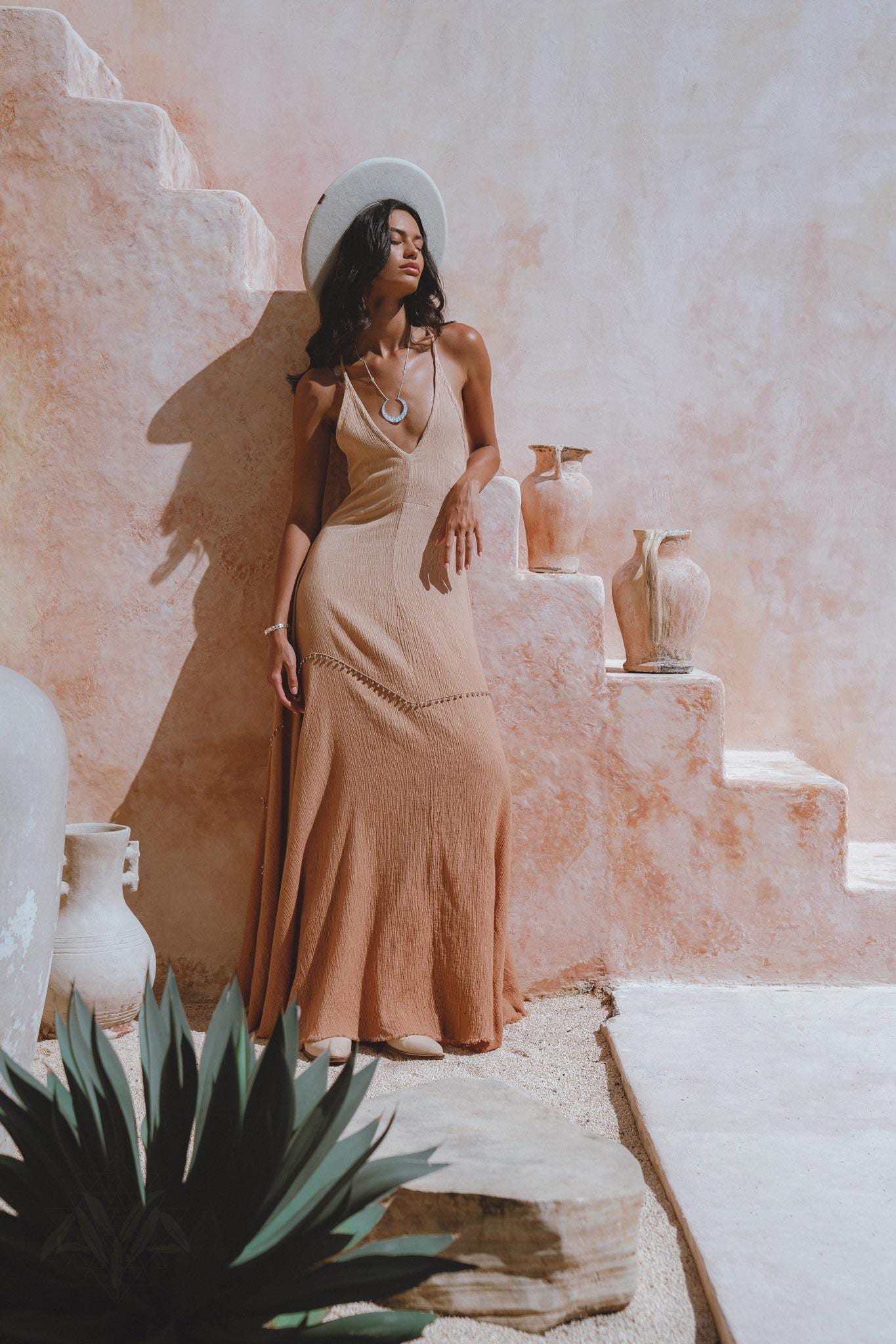 Powder Pink Bhakti Dress • Organic Cocktail Dress • Ombré Minimalist Dress - AYA SW IDR