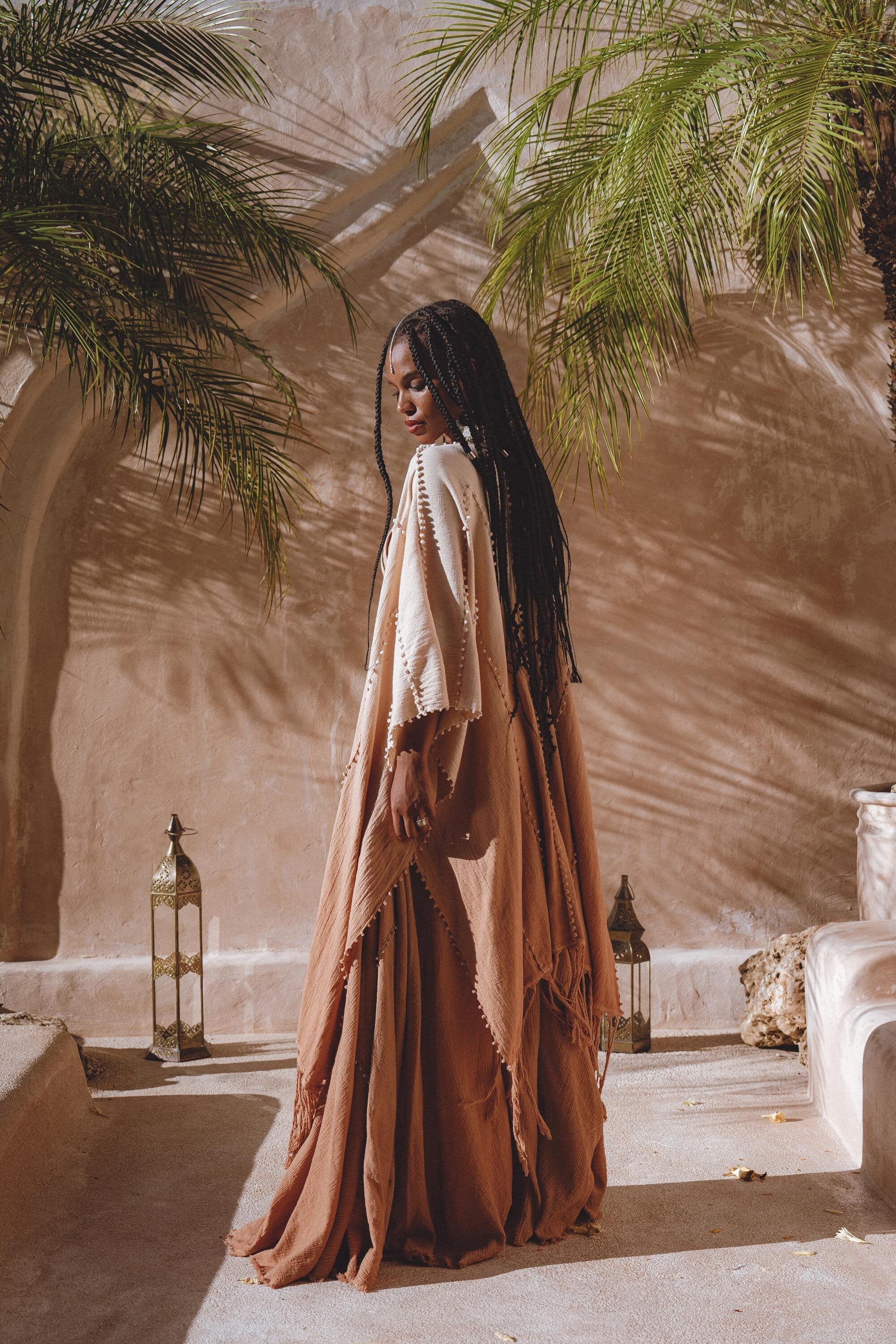 Powder Pink Boho Poncho • Bohemian Cape • Plus Size Clothing • Wrap Shawl • Ombre Sustainable Mantel - AYA SW IDR