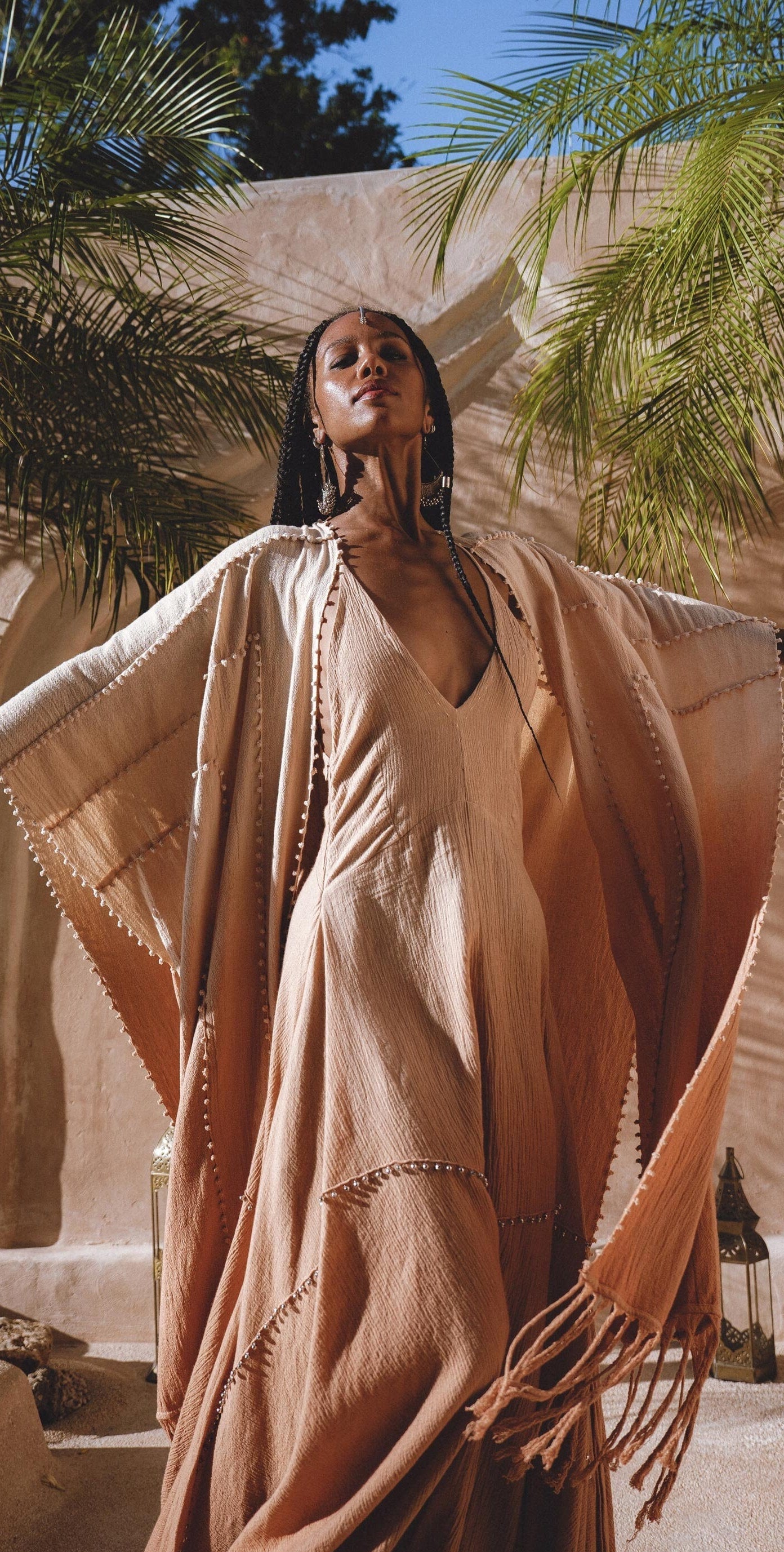 Powder Pink Boho Poncho • Bohemian Cape • Plus Size Clothing • Wrap Shawl • Ombre Sustainable Mantel - AYA SW IDR