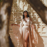 Powder Pink Matangi Peace Silk Gown • Silk Wedding Guest Dress • Boho Elegant Dress - AYA SW IDR