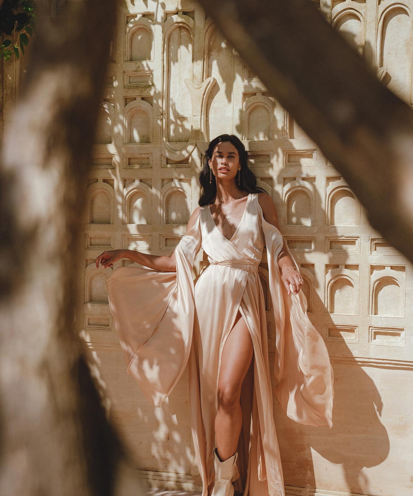 Powder Pink Matangi Peace Silk Gown • Silk Wedding Guest Dress • Boho Elegant Dress - AYA SW IDR