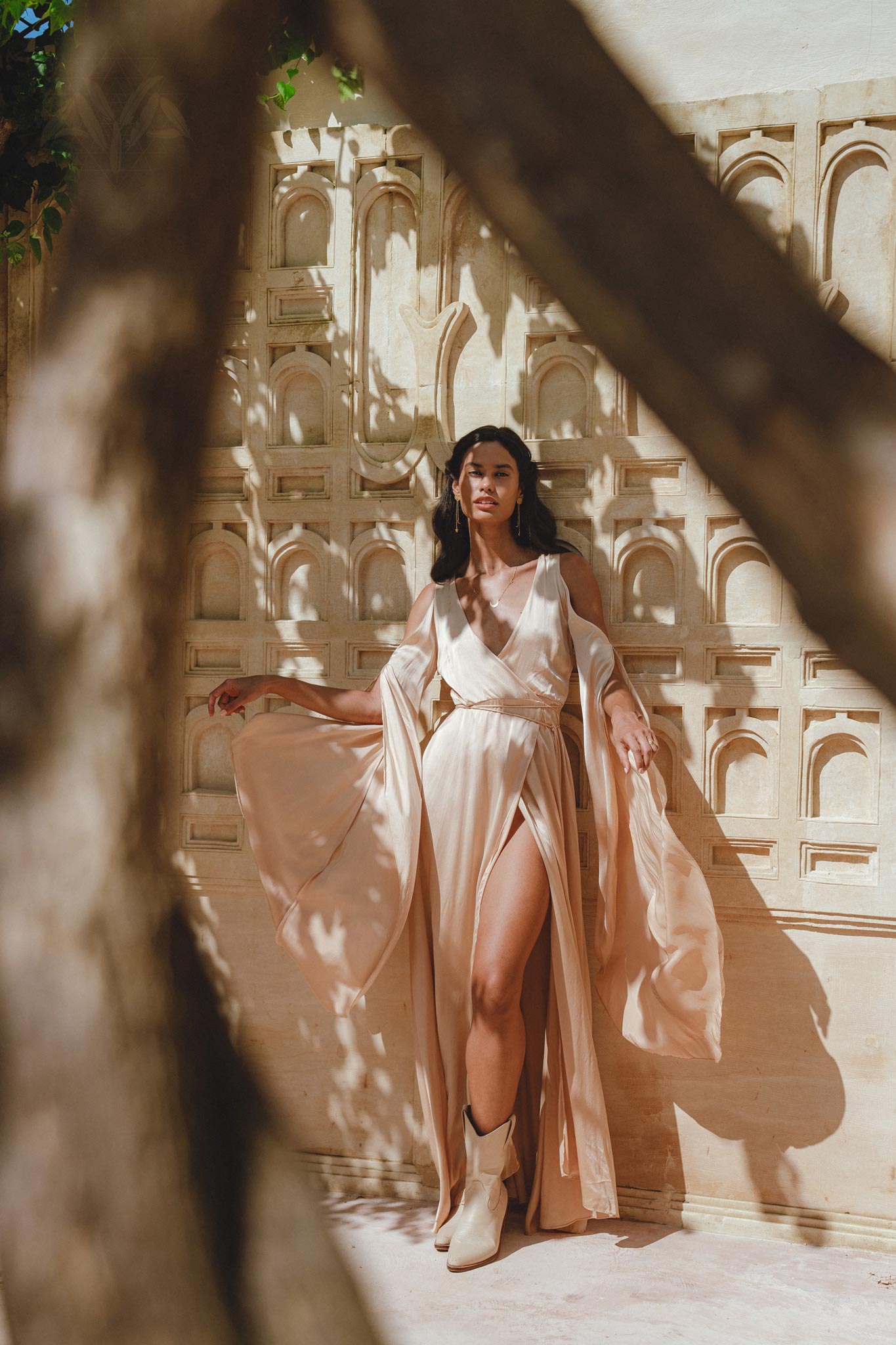 Powder Pink Matangi Peace Silk Gown • Silk Wedding Guest Dress • Boho Elegant Dress - AYA SW IDR