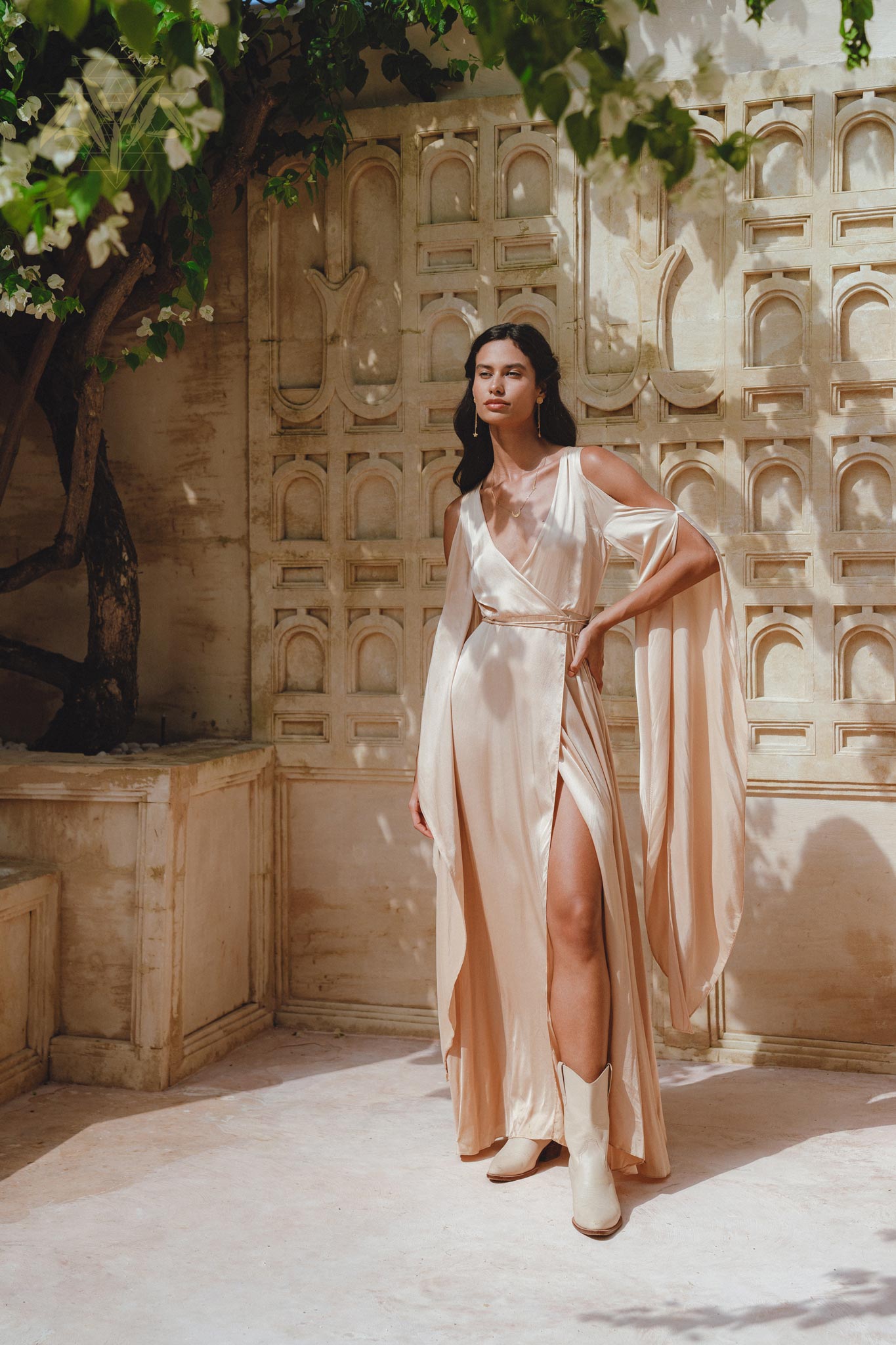 Powder Pink Matangi Peace Silk Gown • Silk Wedding Guest Dress • Boho Elegant Dress - AYA SW IDR