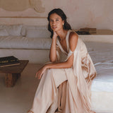 Powder Pink Matangi Peace Silk Gown • Silk Wedding Guest Dress • Boho Elegant Dress - AYA SW IDR