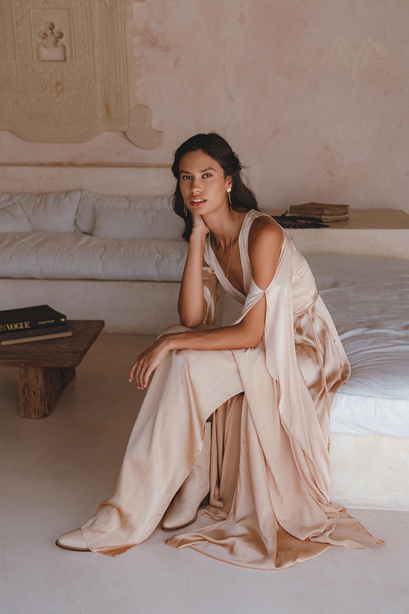 Powder Pink Matangi Peace Silk Gown • Silk Wedding Guest Dress • Boho Elegant Dress - AYA SW IDR