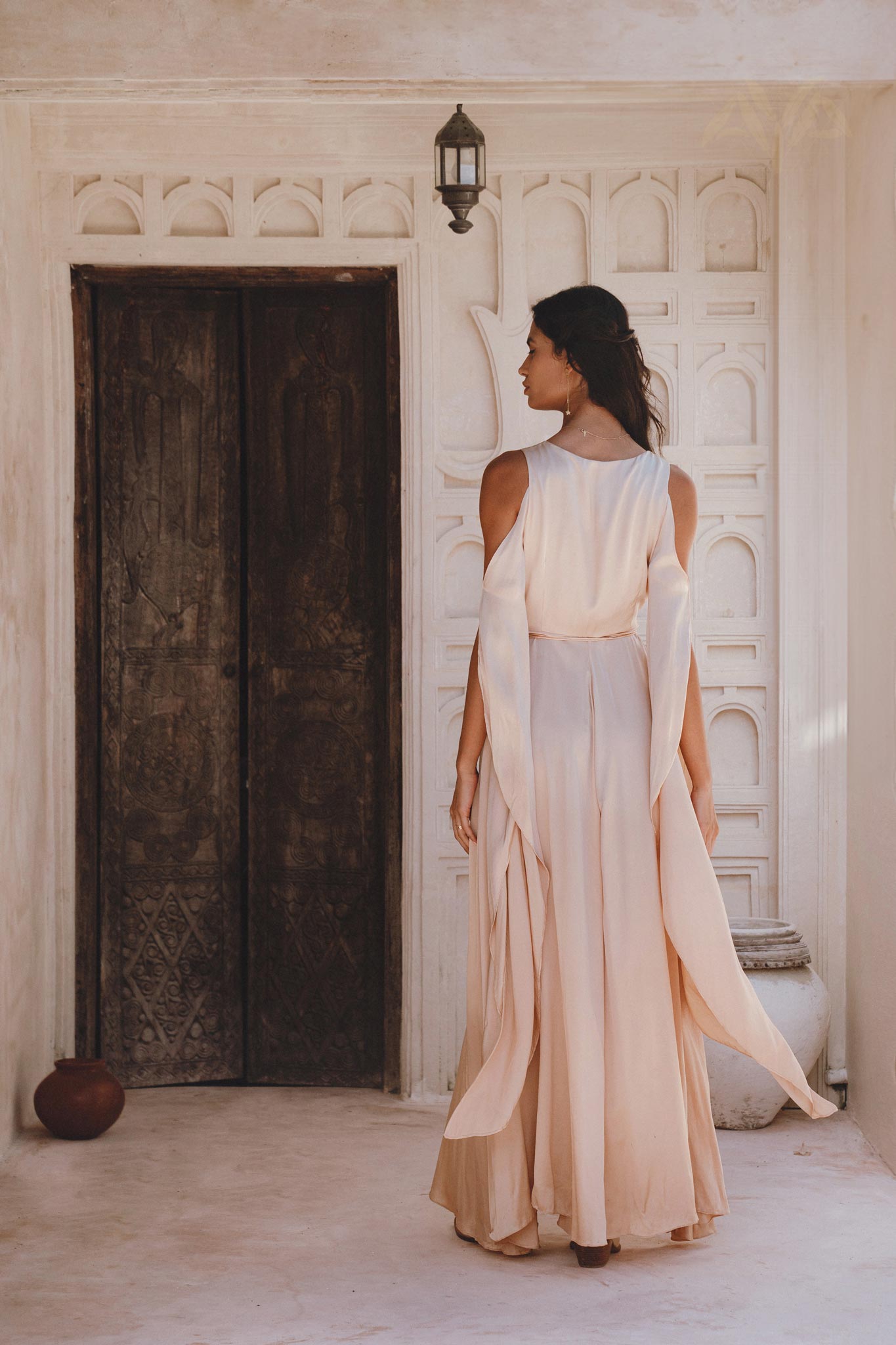 Powder Pink Matangi Peace Silk Gown • Silk Wedding Guest Dress • Boho Elegant Dress - AYA SW IDR