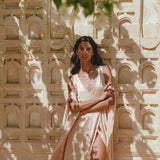 Powder Pink Matangi Peace Silk Gown • Silk Wedding Guest Dress • Boho Elegant Dress - AYA SW IDR