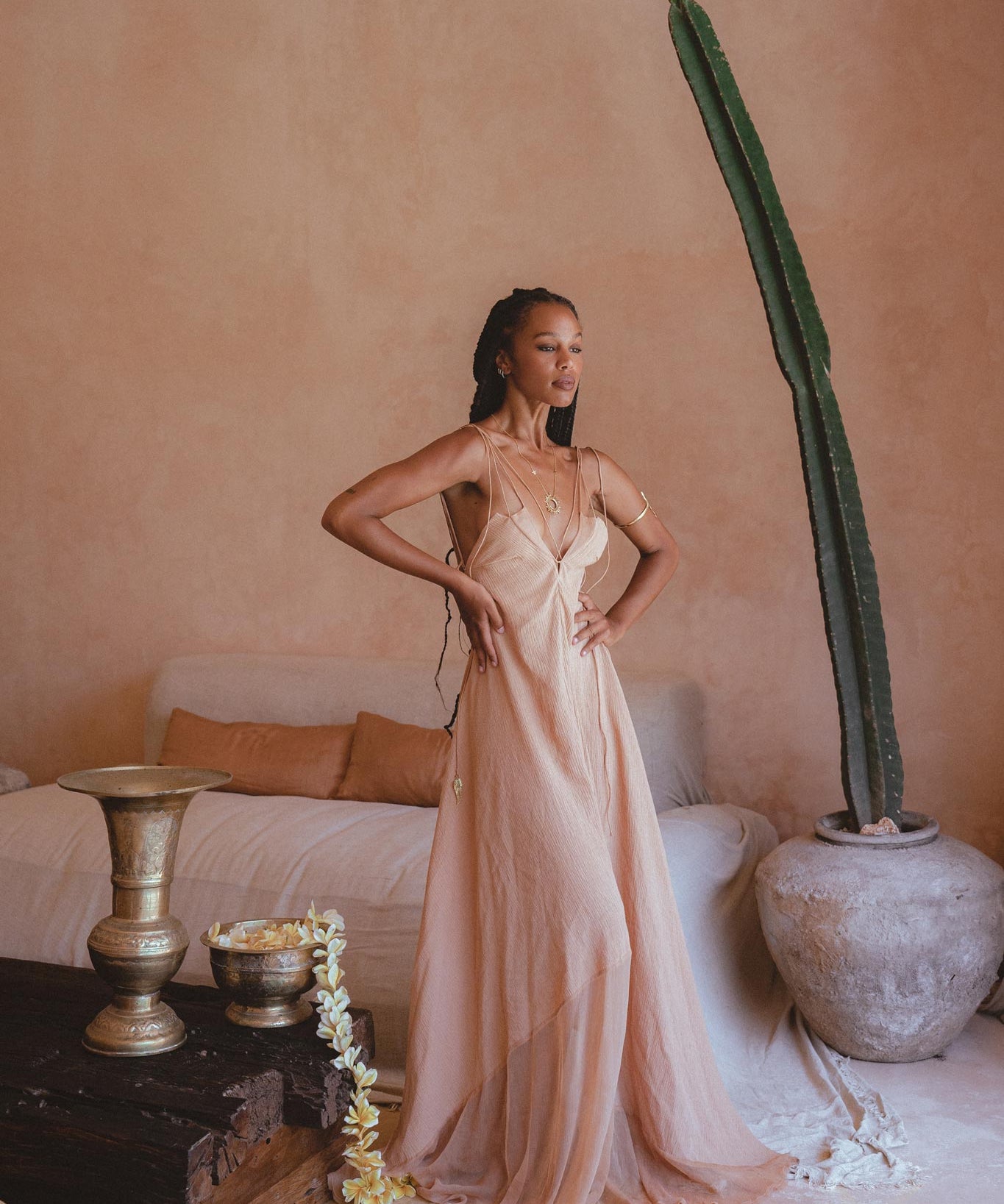 Powder Pink Padma Dress • Bohemian Handloomed Dress • Greek Goddess Summer Dress - AYA SW IDR